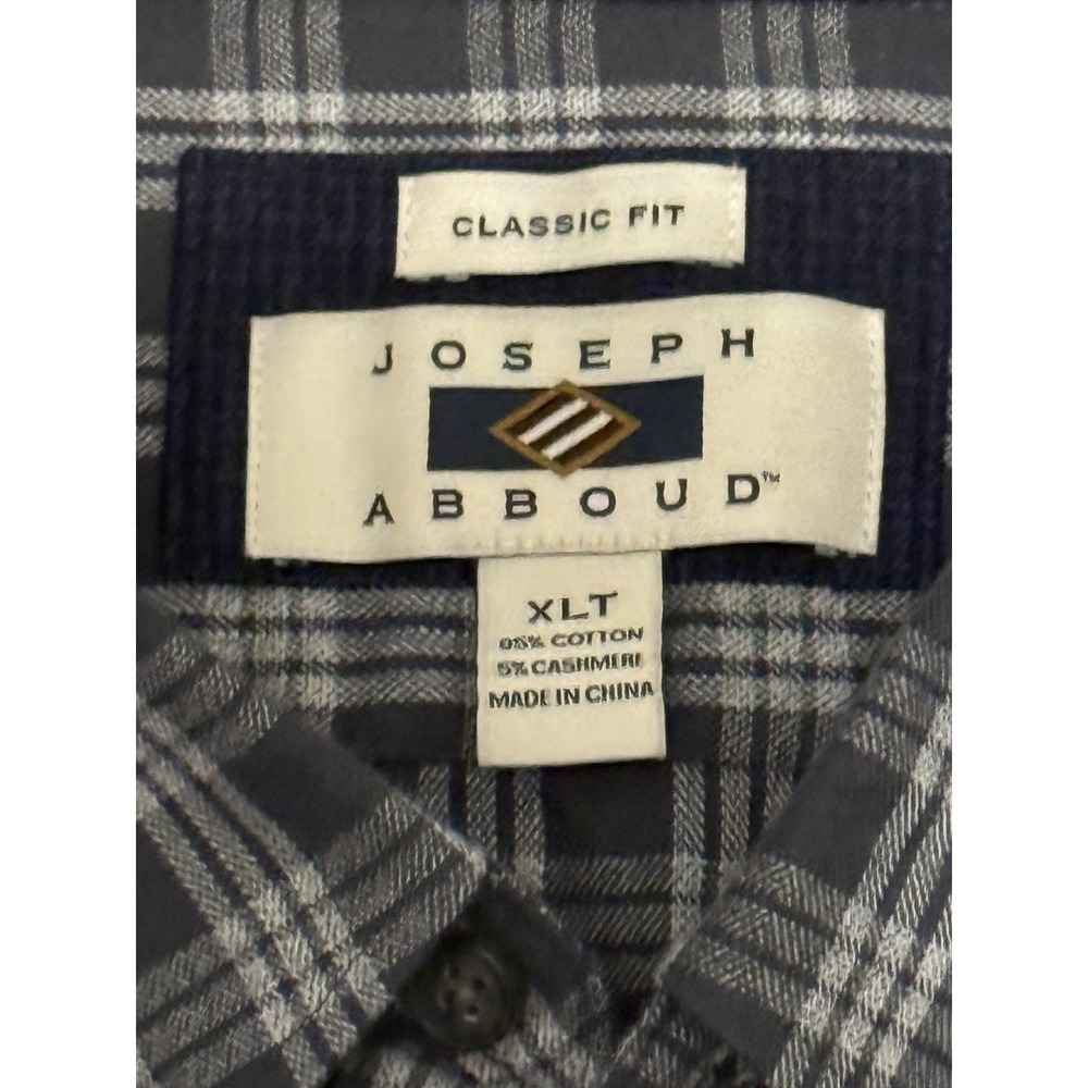 Joseph Abboud Classic Fit Cotton Cashmere Blue Plaid‎ Flannel Shirt Size XL